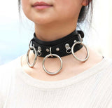 Gypsy Rose Triple Ring Bicast Leather Collar Choker Necklace