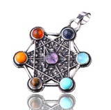 7 Chakra Metatron Cube Geometric Silver Crystal Pendant Necklace
