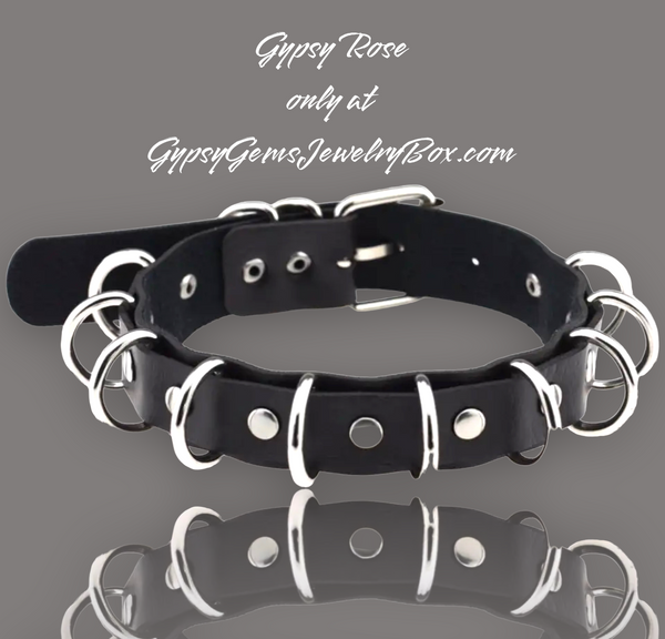 Gypsy Rose Multi D Ring Bicast Leather Collar Choker Necklace Gypsy Rose Multi D Ring Bicast Leather Collar Choker Necklace