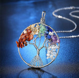 7 Chakra Wire Wrapped Natural Gemstone Tree of Life Crystal Pendant Necklace