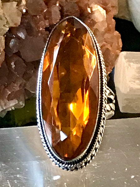 Citrine Natural Faceted Gemstone .925 Sterling Silver Ring (Size 9.5)