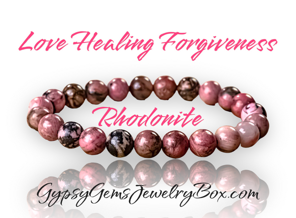 RHODONITE Pink Crystal Gemstone Energy Bead Bracelet