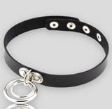 Gypsy Rose Two O Ring Bicast Leather Snap Collar Choker Necklace