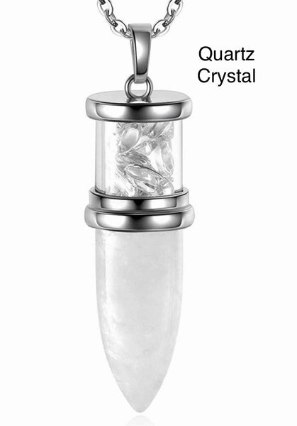Bullet Point with Crystal Chips Gemstone Pendulum Hexagonal Single Terminated Pendant Necklace
