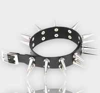 Gypsy Rose Long Double Spike Bicast Leather Collar Choker Necklace