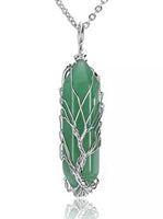 Wire Wrapped Tree of Life Gemstone Crystal Double Point Pendant