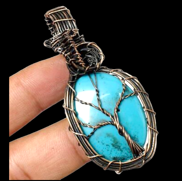 Turquoise Tree of Life Copper Wire Wrapped Pendant