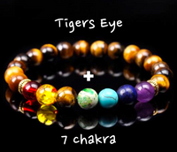 7 CHAKRA & Tiger Eye Yellow Golden Brown Custom Size Gold Spacers Round Smooth Stretch Natural Gemstone Crystal Energy Bead Bracelet