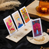Tarot Oracle Card Natural Wood Crescent Moon or Rectangular Display Stand Holder