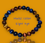 Tiger’s Eye - Red-Blue-Yellow Trio Multi Color Custom Size Round Smooth Stretch (8mm) Natural Gemstone Crystal Energy Bead Bracelet