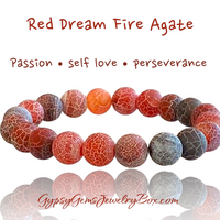 Dream Fire Red Agate Crystal Gemstone Rustic Energy Bead Bracelet