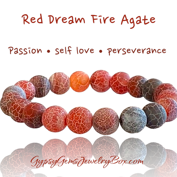 Red Dream Fire AGATE Matte Gemstone Energy Bracelet