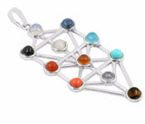 7 Chakra Kabbalah Tree of Life Geometric Symbol Silver Crystal Pendant Necklace