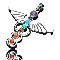 7 Chakra Caduceus Silver Crystal Pendant Necklace