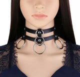 Gypsy Rose Double Layer Harajuku Five O-Ring Bicast Leather Collar Choker Necklace