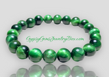 TIGER EYE Green Crystal Gemstone Energy Bead Bracelet 'Resilience"