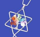 7 Chakra Wire Wrapped Geometric Hexagram Star of David Silver Crystal Tree of Life Pendant Necklace