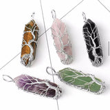 Wire Wrapped Tree of Life Gemstone Crystal Double Point Pendant