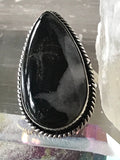 Black Septarian Natural Gemstone .925 Sterling Silver Point Ring (Size 7.5)