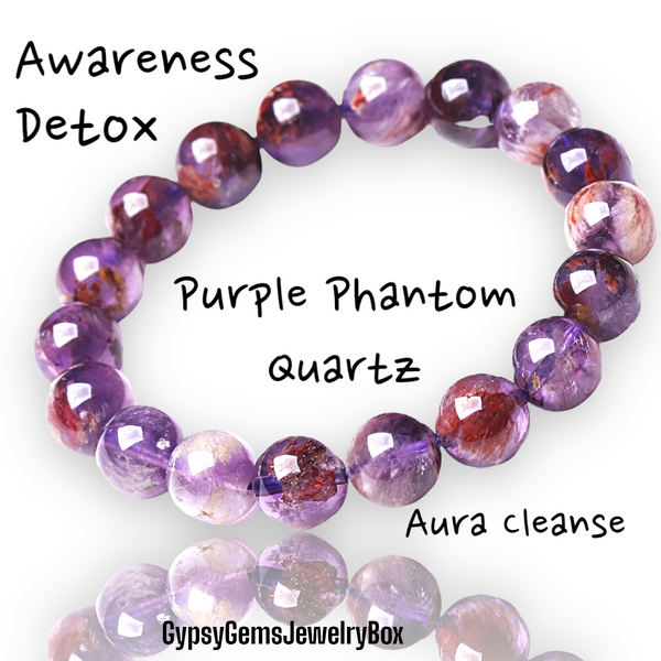 Natural Purple Phantom Quartz Crystal Energy Bead Bracelet
