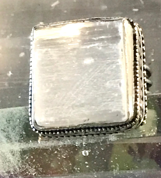 Selenite Natural Gemstone .925 Sterling Silver Ring (Size 7.5)