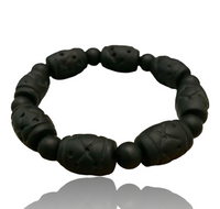 Tribal Natural Black ONYX Gemstone Energy Bead Bracelet Carved "Hendrix "