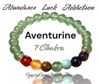7 CHAKRA & Green Aventurine Silver, Custom Size Round Smooth Stretch Natural Gemstone Crystal Energy Bead Bracelet