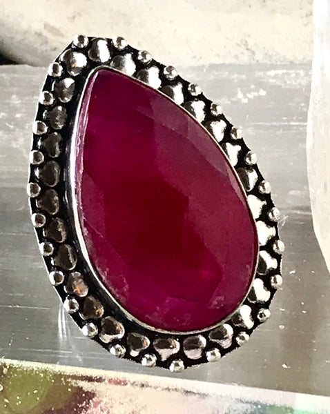 Ruby Natural Faceted Gemstone .925 Sterling Silver Ring (Size 8.5)