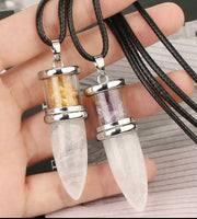 Bullet Point with Crystal Chips Gemstone Pendulum Hexagonal Single Terminated Pendant Necklace