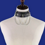Gypsy Rose Spikes D & O-Ring Chain Bicast Leather Collar Choker Necklace