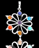 7 Chakra Cell of Life Geometric Silver Crystal Pendant Necklace