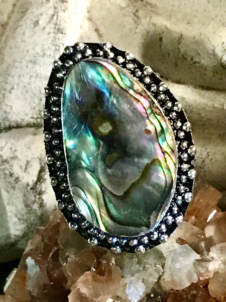 Abalone Shell .925 Sterling Silver Ring (Size 9.25)