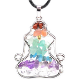 7 Chakra Buddha Yoga Meditation Copper or Silver Wire Wrapped Natural Crystal Gemstone Pendant Necklace