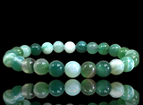 Agate - Banded Botswana Stripe Green Agate Custom Size Round Smooth Stretch (8mm) Natural Gemstone Crystal Energy Bead Bracelet