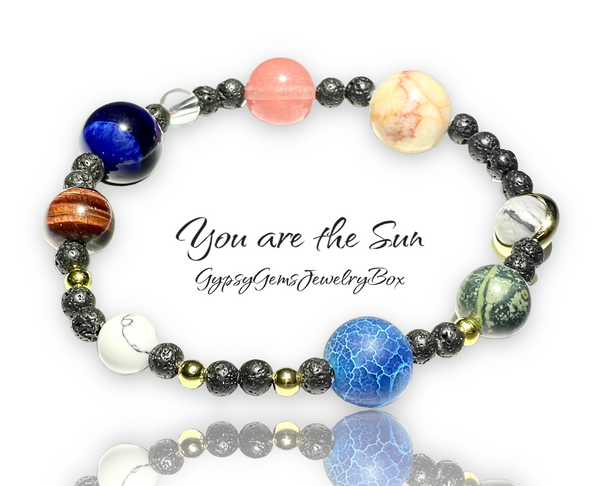 Solar System Universe Galaxy Star Dragon Vein Agate Multi Gemstone Stretch Crystal Energy Bead Bracelet