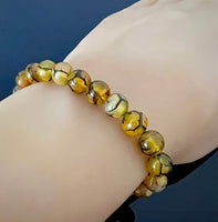 Agate Yellow Dragons Vein Agate Gemstone Energy Bead Bracelet