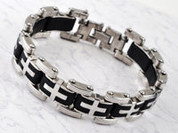 Stainless Steel Link Black Silicone Bracelet
