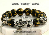Feng Shui - Black Obsidian Etched Pixiu Wealth Prosperity (12mm) Silver  Dragon The Genuine Energy Bead Bracelet