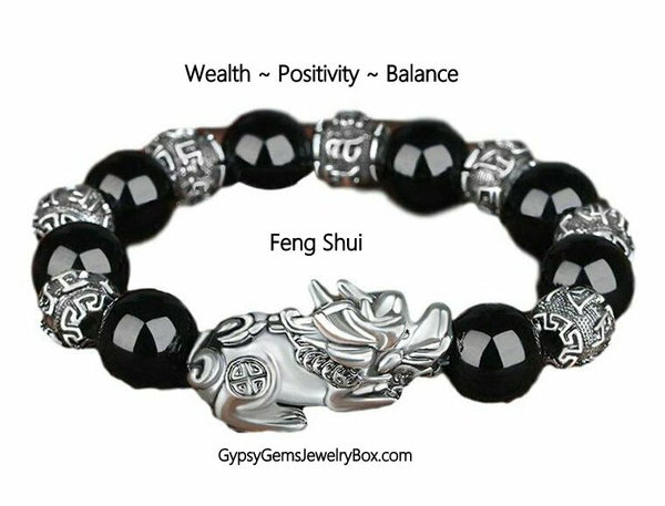 FENG SHUI BLACK OBSIDIAN PIXIU Energy Bead Bracelet