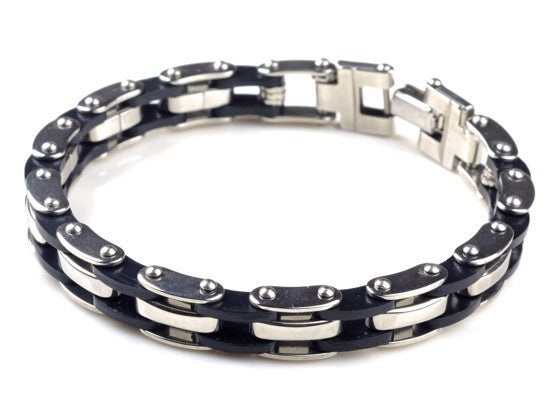 Stainless Steel Link Black Silicone Bracelet